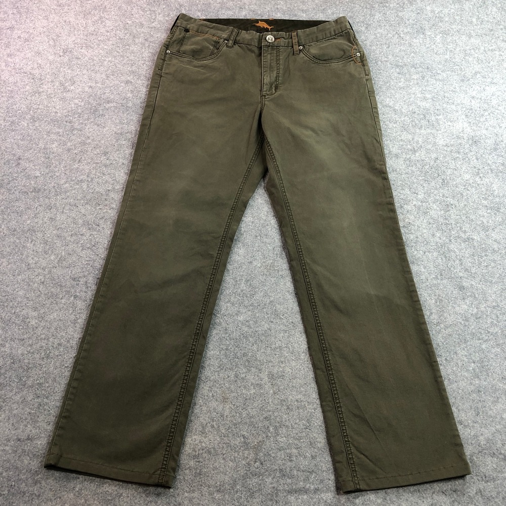 Tommy Bahama Mens Pant 33 (Fits 33x30) Olive Green Stretch Cotton Chino Straight